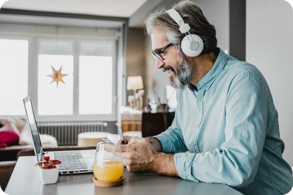 man working with headphones on